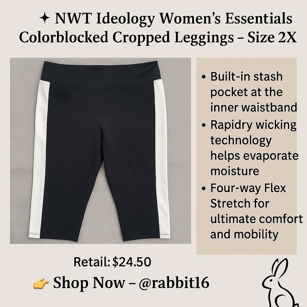 ✨ NWT Ideology Women’s Essentials Colorblocked Cropped Leggings – Size 2X